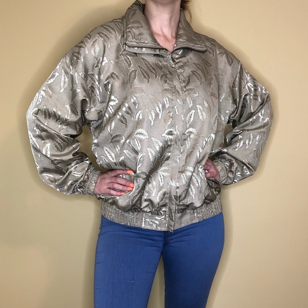 Vintage EVR taupe leaf print 🍃 zip up jacket